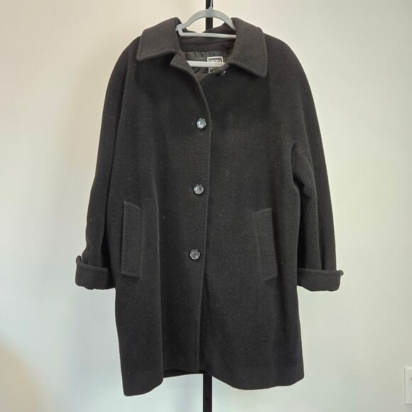 Cinzia Rocca Black Wool Coat Overcoat Teddy Button Front XL Classic Minimalist - Picture 1 of 7